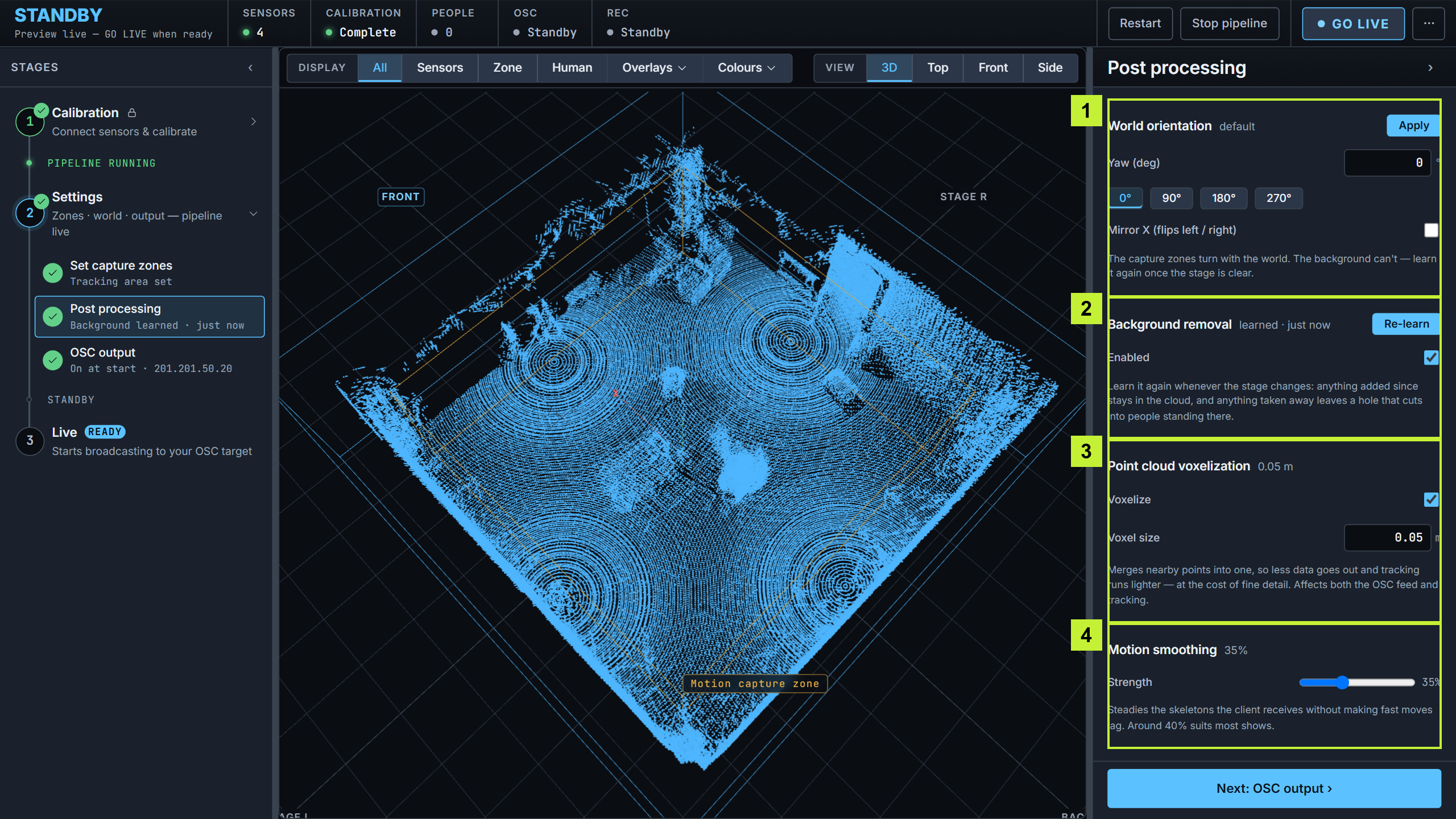 Post processing — orientation, background removal, voxelization, and smoothing